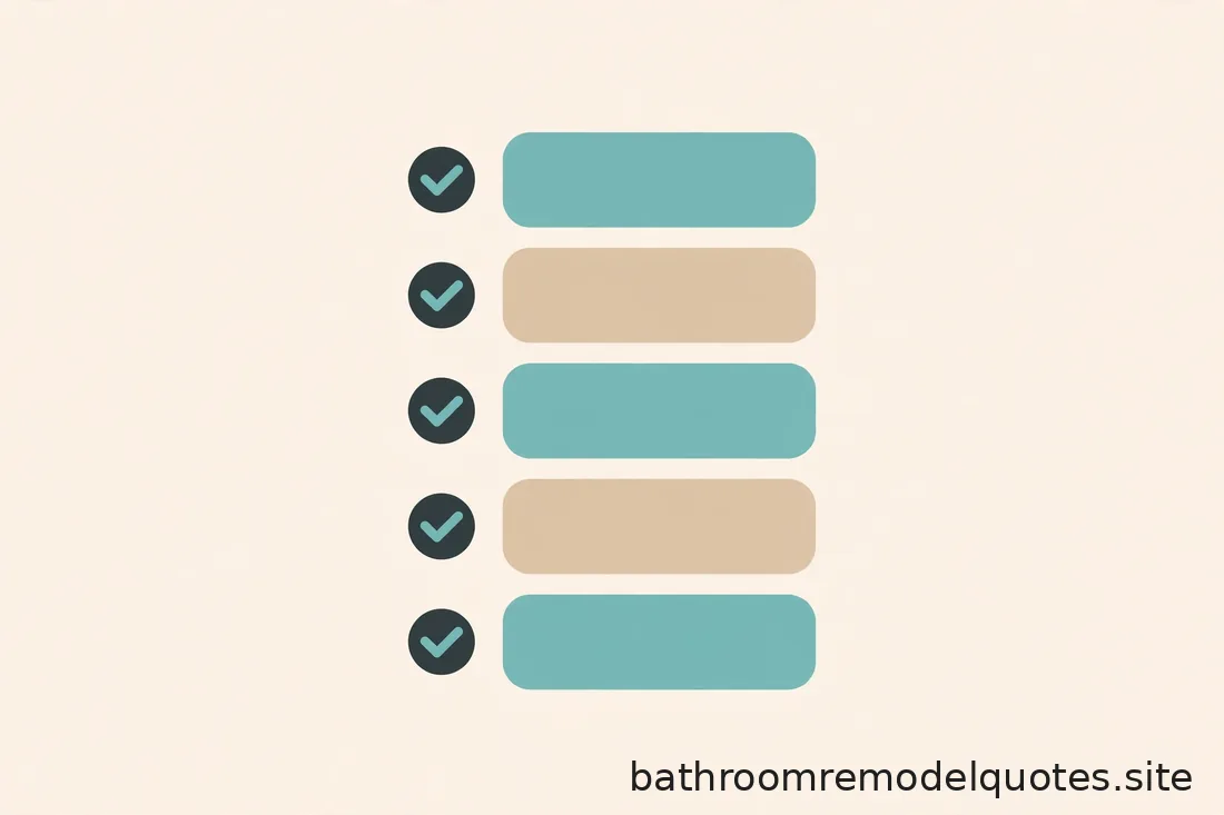 Flat editorial illustration in teal, sand, and charcoal of an abstract checklist with circular checkmarks