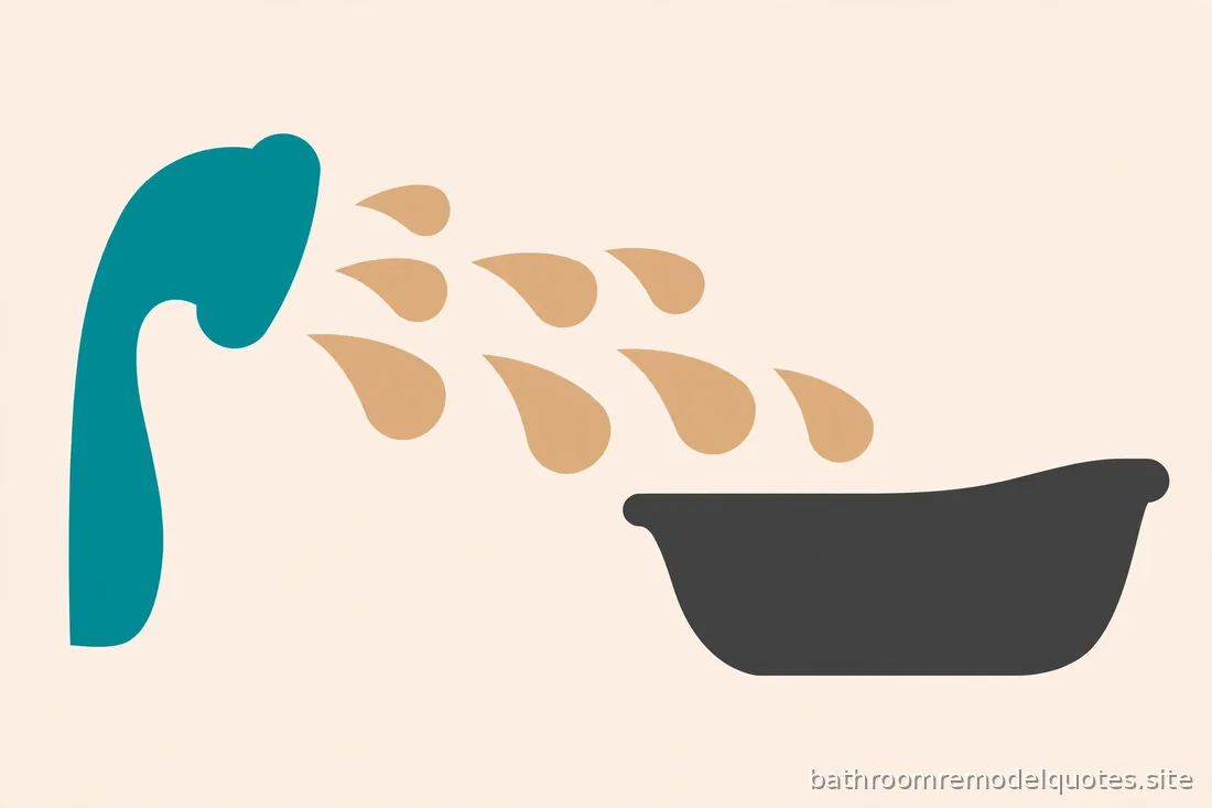 Flat editorial illustration of a shower head and bathtub silhouette facing each other in teal, sand, and charcoal